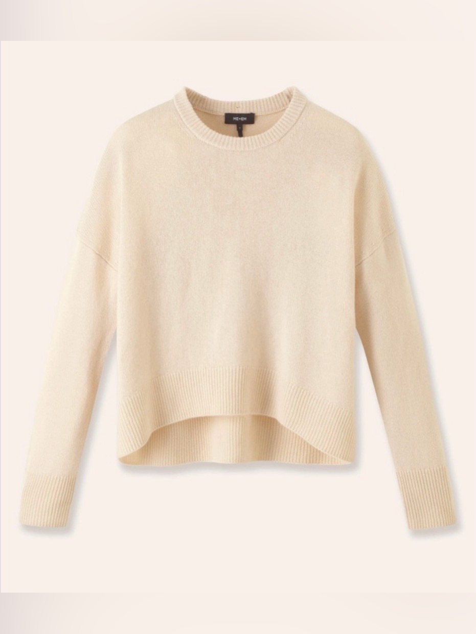 Nwt Me+Em Cashmere Sweater With Curved Hem Size M See Desc